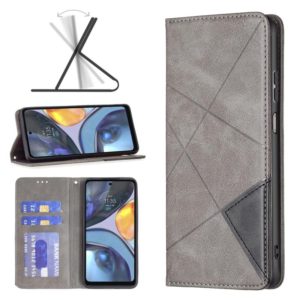 For Motorola Moto G22 Prismatic Invisible Magnetic Leather Phone Case(Grey) (OEM)