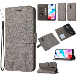 For Xiaomi Redmi 8 Skin Feel Embossed Sunflower Horizontal Flip Leather Case with Holder & Card Slots & Wallet & Lanyard(Grey) (OEM)