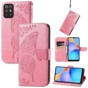 For Honor Play 5T Youth Butterfly Love Flowers Embossed Horizontal Flip Leather Case with Holder & Card Slots & Wallet & Lanyard(Pink) (OEM)