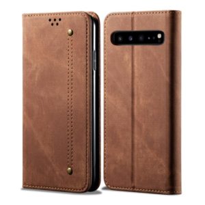 For Galaxy S10 5G Denim Texture Casual Style Horizontal Flip Leather Case with Holder & Card Slots & Wallet(Brown) (OEM)