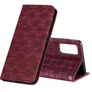 For Samsung Galaxy S20 FE Lucky Flowers Embossing Pattern Magnetic Horizontal Flip Leather Case with Holder & Card Slots(Wine Red) (OEM)