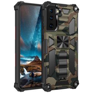 For Samsung Galaxy S21 Ultra 5G Camouflage Armor Shockproof TPU + PC Magnetic Protective Case with Holder(Army Green) (OEM)