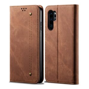 For Huawei P30 Pro Denim Texture Casual Style Horizontal Flip Leather Case with Holder & Card Slots & Wallet(Brown) (OEM)