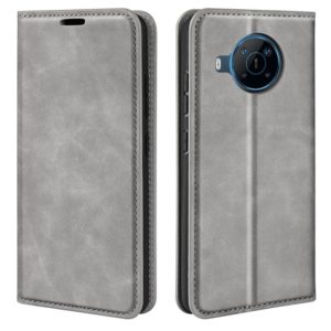 For Nokia X100 Retro-skin Magnetic Suction Leather Phone Case(Grey) (OEM)