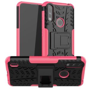 For Motorola Moto E7 Power Tire Texture Shockproof TPU+PC Protective Case with Holder(Pink) (OEM)