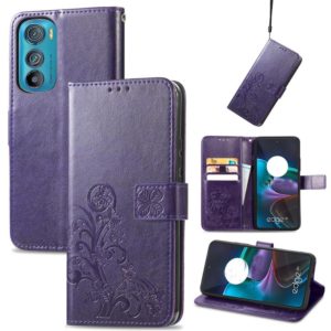 For Motorola Edge 30 Four-leaf Clasp Embossed Buckle Leather Phone Case(Purple) (OEM)