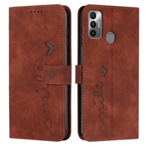 For Tecno Spark 7T/Spark 7 Skin Feel Heart Pattern Leather Phone Case(Brown) (OEM)