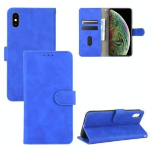 For iPhone XS / X Solid Color Skin Feel Magnetic Buckle Horizontal Flip Calf Texture PU Leather Case with Holder & Card Slots & Wallet(Blue) (OEM)
