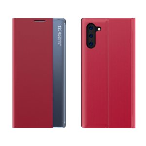 For Galaxy Note 10 Plus Plain Texture Cloth Attraction Flip Holder Leather Phone Case(Red) (OEM)