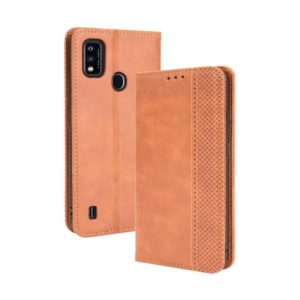 For ZTE Blade A51 Magnetic Buckle Retro Crazy Horse Texture Horizontal Flip Leather Case with Holder & Card Slots & Photo Frame(Brown) (OEM)
