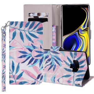 Green Leaves Pattern Colored Drawing Horizontal Flip Leather Case for Galaxy Note9, with Holder & Card Slots & Wallet & Lanyard (OEM)