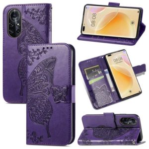 For Huawei Nova 8 Pro Butterfly Love Flower Embossed Horizontal Flip Leather Case with Bracket & Card Slot & Wallet & Lanyard(Dark Purple) (OEM)