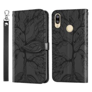 For Huawei P smart 2019 Life of Tree Embossing Pattern Horizontal Flip Leather Case with Holder & Card Slot & Wallet & Photo Frame & Lanyard(Black) (OEM)