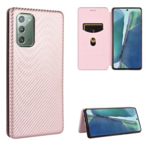 For Samsung Galaxy Note20 Carbon Fiber Texture Horizontal Flip TPU + PC + PU Leather Case with Card Slot(Pink) (OEM)
