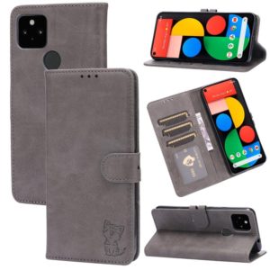 For Google Pixel 5a 5G Embossed Happy Cat Pattern Horizontal Flip Leather Case with Holder & Card Slots & Wallet(Grey) (OEM)