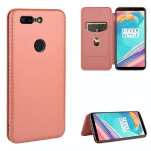 For OnePlus 5T Carbon Fiber Texture Horizontal Flip TPU + PC + PU Leather Case with Card Slot(Brown) (OEM)