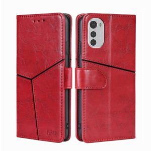 For Motorola Moto E32 4G Geometric Stitching Horizontal Flip Leather Phone Case(Red) (OEM)