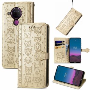 For Nokia 5.4 Lovely Cat and Dog Embossing Pattern Horizontal Flip Leather Case , with Holder & Card Slots & Wallet & Cartoon Clasp & Lanyard(Gold) (OEM)