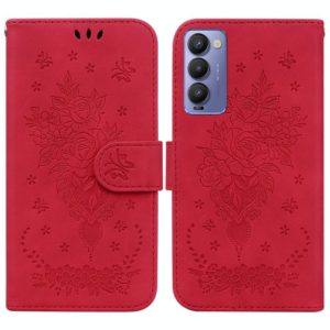 For Tecno Camon 18P Butterfly Rose Embossed Leather Phone Case(Red) (OEM)