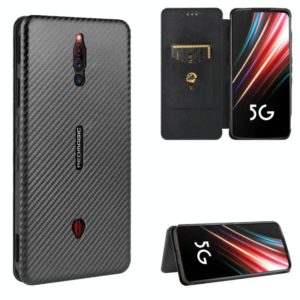 For ZTE nubia Red Magic 5S Carbon Fiber Texture Horizontal Flip TPU + PC + PU Leather Case with Card Slot(Black) (OEM)