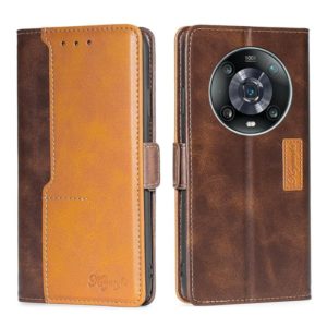 For Honor Magic4 Pro Contrast Color Side Buckle Leather Phone Case(Dark Brown + Gold) (OEM)