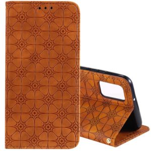 For Samsung Galaxy A02s Lucky Flowers Embossing Pattern Magnetic Horizontal Flip Leather Case with Holder & Card Slots(Yellow Brown) (OEM)
