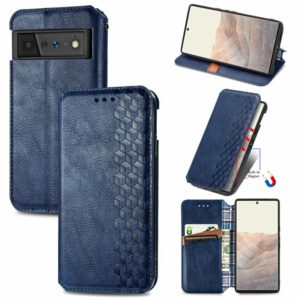For Google Pixel 6 Cubic Grid Pressed Horizontal Flip Magnetic Leather Case with Holder & Card Slots & Wallet(Blue) (OEM)