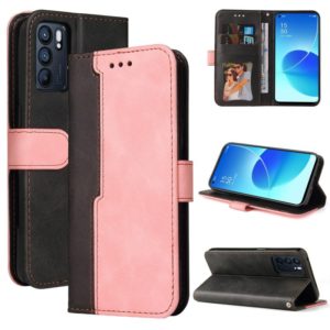 For OPPO Reno6 5G Business Stitching-Color Horizontal Flip PU Leather Case with Holder & Card Slots & Photo Frame & Lanyard(Pink) (OEM)