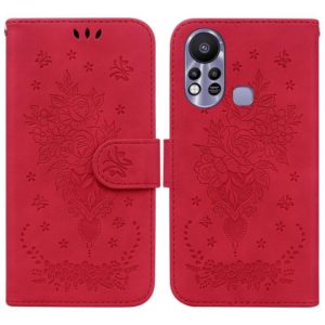 For Infinix Hot 11s X6812 Butterfly Rose Embossed Leather Phone Case(Red) (OEM)