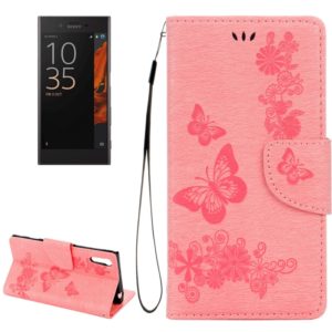 For Sony Xperia XZ Power Butterflies Embossing Horizontal Flip Leather Case with Holder & Card Slots & Wallet & Lanyard(Pink) (OEM)
