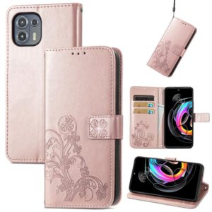 For Motorola Edge 20 Lite Four-leaf Clasp Embossed Buckle Mobile Phone Protection Leather Case with Lanyard & Card Slot & Wallet & Bracket Function(Rose Gold) (OEM)