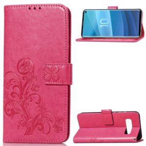 Lucky Clover Pressed Flowers Pattern Leather Case for Galaxy S10e, with Holder & Card Slots & Wallet & Hand Strap (Rose Red) (OEM)