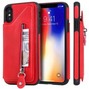 For iPhone XS Solid Color Double Buckle Zipper Shockproof Protective Case(Red) (OEM)
