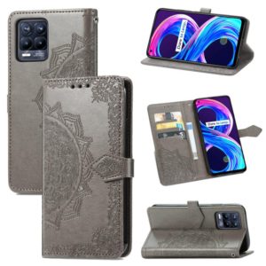 For OPPO Realme 8 5G / Realme V13 5G Mandala Embossing Pattern Horizontal Flip Leather Case with Holder & Card Slots & Wallet & Lanyard(Gray) (OEM)