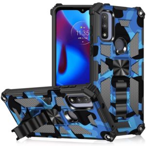 For Motorola G Pure Camouflage Armor Shockproof TPU + PC Magnetic Phone Case with Holder(Dark Blue) (OEM)