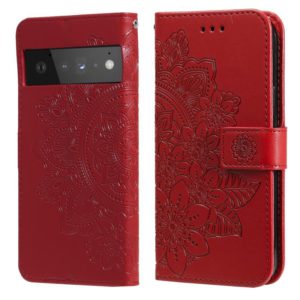 For Google Pixel 6 Pro 7-petal Flowers Embossing Pattern Horizontal Flip PU Leather Case with Holder & Card Slots & Wallet & Photo Frame(Red) (OEM)