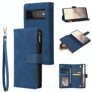For Google Pixel 6 Pro Multifunctional Phone Leather Case with Card Slot & Holder & Zipper Wallet & Photo Frame(Blue) (OEM)