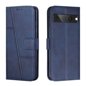 For Google Pixel 7 Pro Stitching Calf Texture Buckle Leather Phone Case(Blue) (OEM)