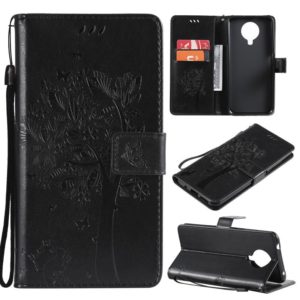 For Nokia G20 Tree & Cat Pattern Pressed Printing Horizontal Flip PU Leather Case with Holder & Card Slots & Wallet & Lanyard(Black) (OEM)