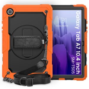 For Samsung Galaxy Tab A7 (2020) T500/T505 Shockproof Colorful Silicone + PC Protective Case with Holder & Shoulder Strap & Hand Strap & Pen Slot(Orange) (OEM)