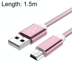 5 PCS Mini USB to USB A Woven Data / Charge Cable for MP3, Camera, Car DVR, Length:1.5m(Rose Gold) (OEM)