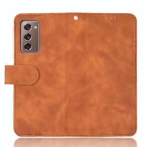 For Samsung Galaxy Z Fold2 5G Solid Color Skin Feel Magnetic Buckle Horizontal Flip Calf Texture PU Leather Case with Holder & Card Slots & Wallet(Brown) (OEM)