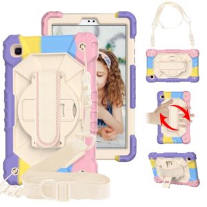 For Samsung Galaxy Tab A7 Lite T220 / T225 Contrast Color Robot Shockproof Silicon + PC Protective Case with Holder & Shoulder Strap(Colorful Purple Beige) (OEM)