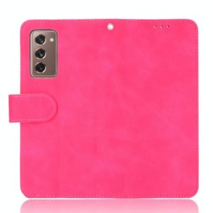 For Samsung Galaxy Z Fold2 5G Solid Color Skin Feel Magnetic Buckle Horizontal Flip Calf Texture PU Leather Case with Holder & Card Slots & Wallet(Rose Red) (OEM)