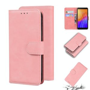 For Huawei Y5p Skin Feel Pure Color Flip Leather Phone Case(Pink) (OEM)