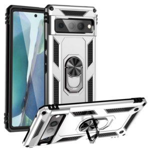 For Google Pixel 7 Pro Shockproof TPU + PC Protective Case with 360 Degree Rotating Holder(Silver) (OEM)