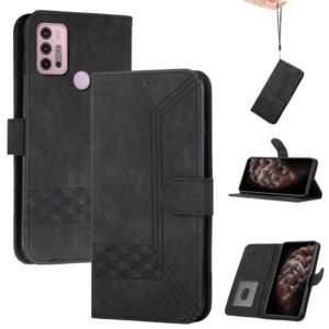 For Motorola Moto G60S Cubic Skin Feel Flip Leather Phone Case(Black) (OEM)