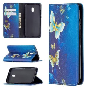 For Nokia C1 Plus Colored Drawing Pattern Invisible Magnetic Horizontal Flip PU Leather Case with Holder & Card Slots & Wallet(Gold Butterflies) (OEM)