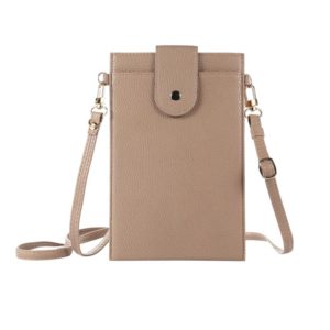 Litchi Texture Card Holder Mobile Phone Bag with Long Strap(Khaki) (OEM)
