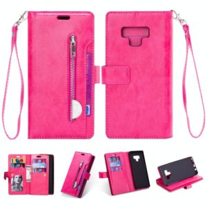 For Samsung Galaxy Note9 Multifunctional Zipper Horizontal Flip Leather Case with Holder & Wallet & 9 Card Slots & Lanyard(Rose Red) (OEM)